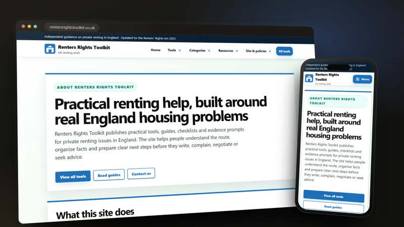 Renters Rights Toolkit about the toolkit on a desktop browser and a phone
