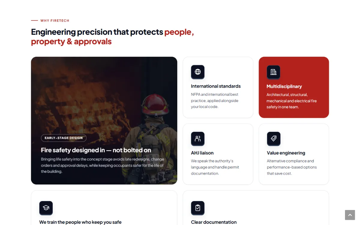 Why FIRETECH section with early-stage fire safety design, AHJ liaison and value engineering benefits