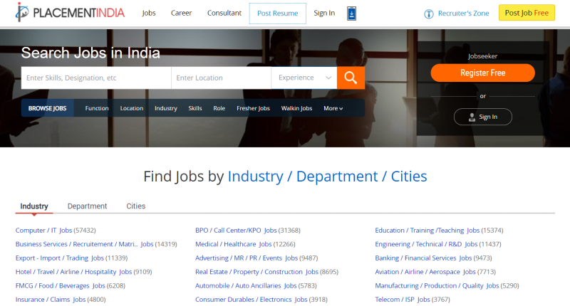Placement India job website header image