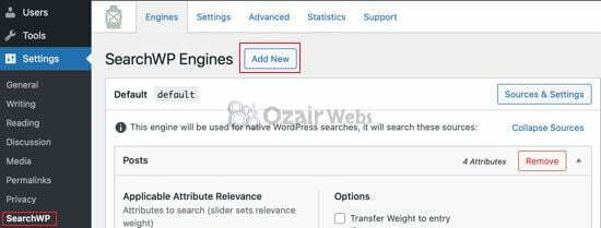 add new search form for searcheigine wp