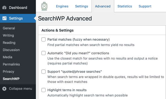 search form searchwp advanced setting