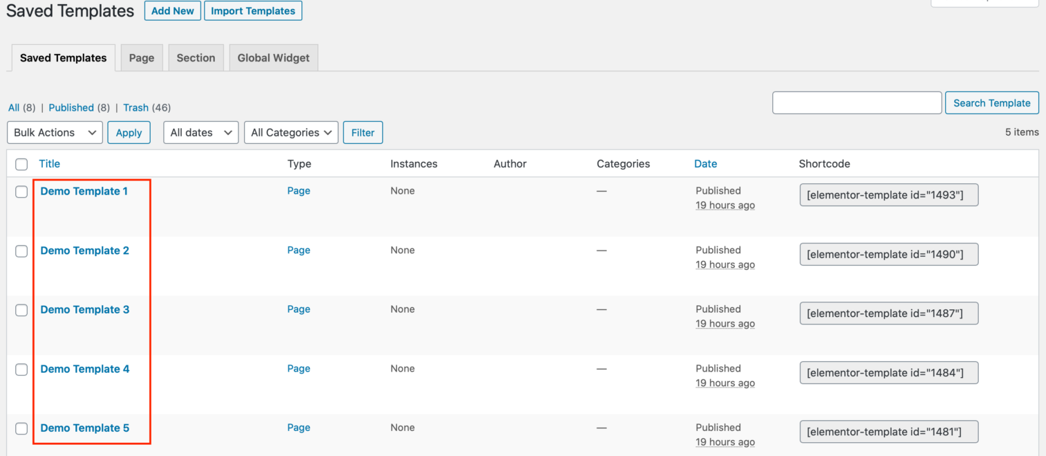 How to import elementor template into WordPress